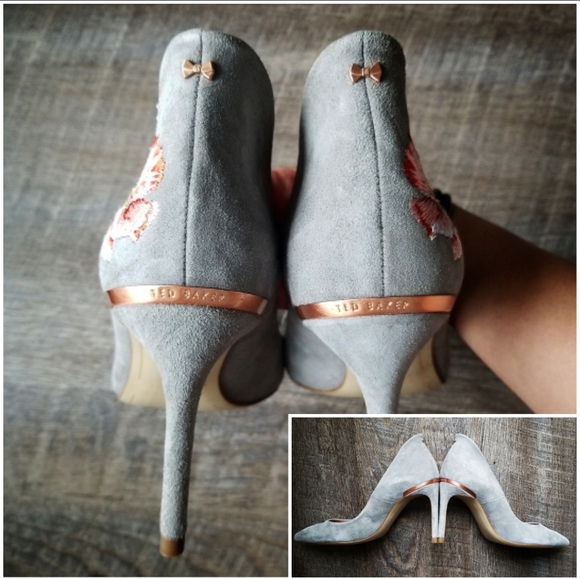 🍒NEW🍒 TED BAKER EMBROIDERED SUEDE PUMPS - Picture 6 of 8